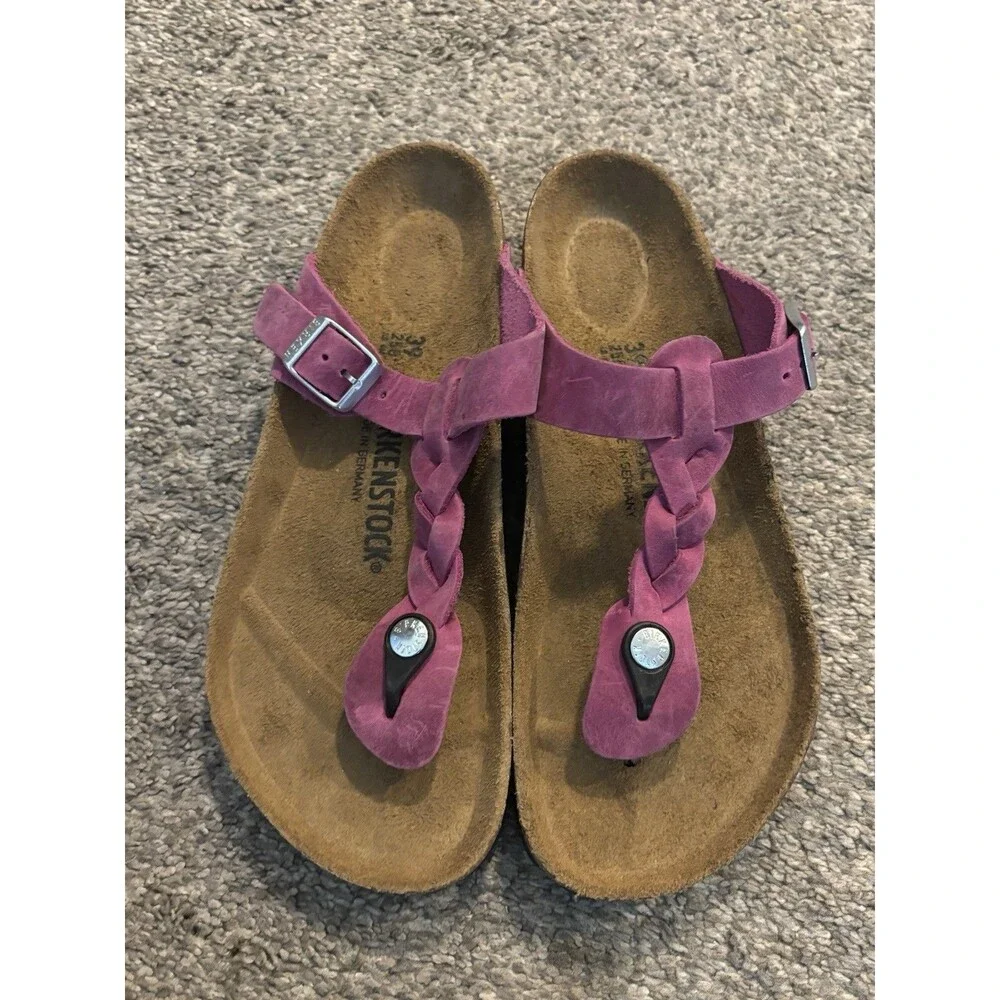 Birkenstock Gizeh Braided Oil Rubbed Leather Sandals,Fuchsia, Womens 39 US 8
